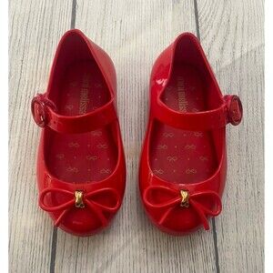 Mini Melissa Glossy Red Bow Mary Janes